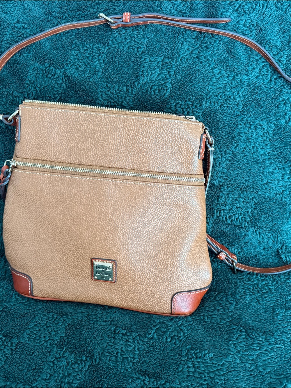 Dooney & Bourke Tan Pebble Leather Crossbody with Brown Trim